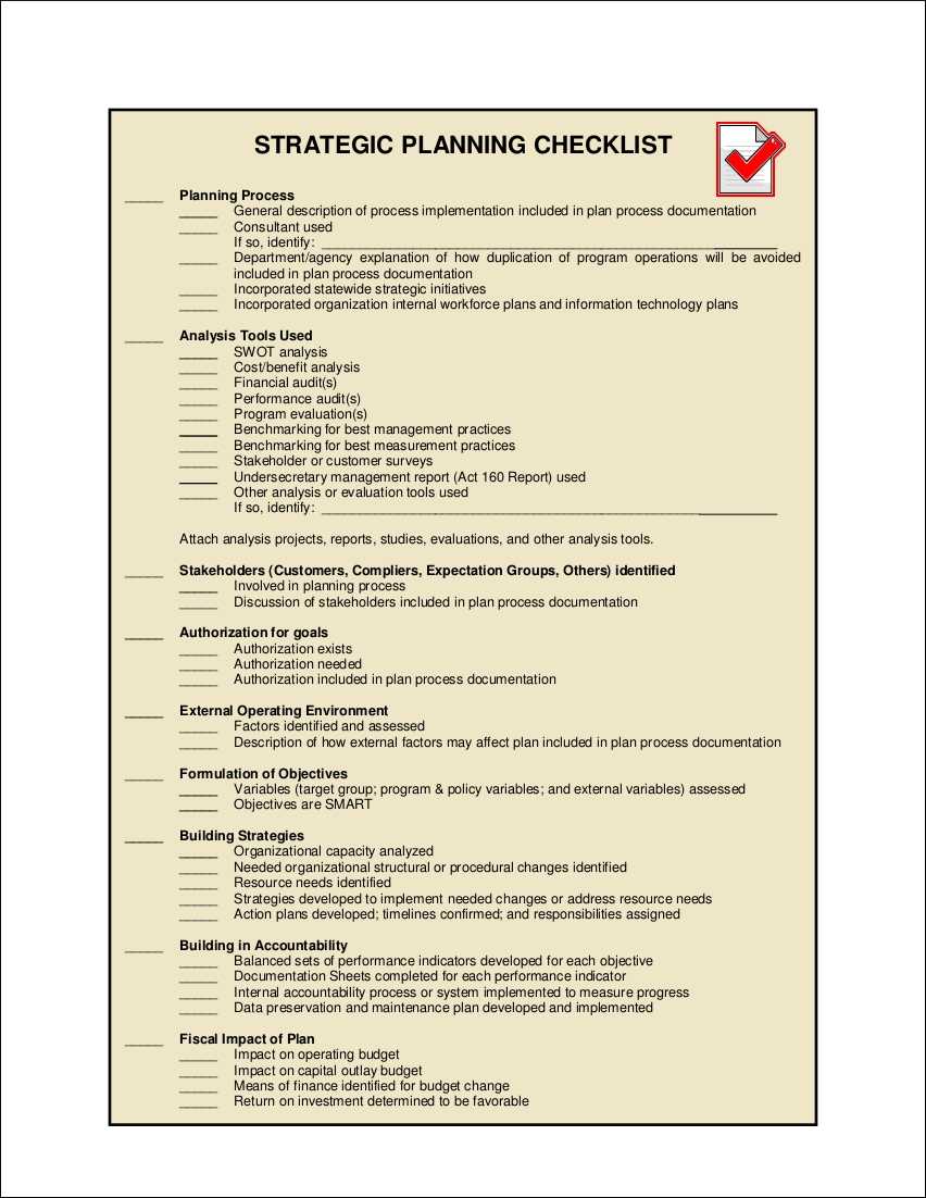 11+ Strategic Planning Checklist Examples – Pdf | Examples In Strategic Management Report Template