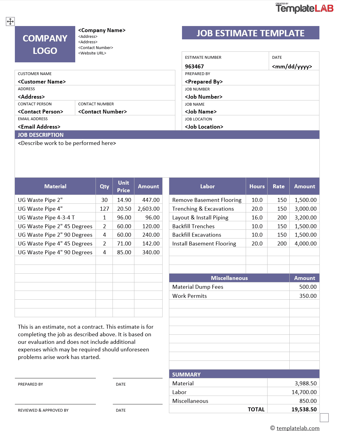 28 Free Estimate Template Forms [Construction, Repair For Work Estimate Template Word