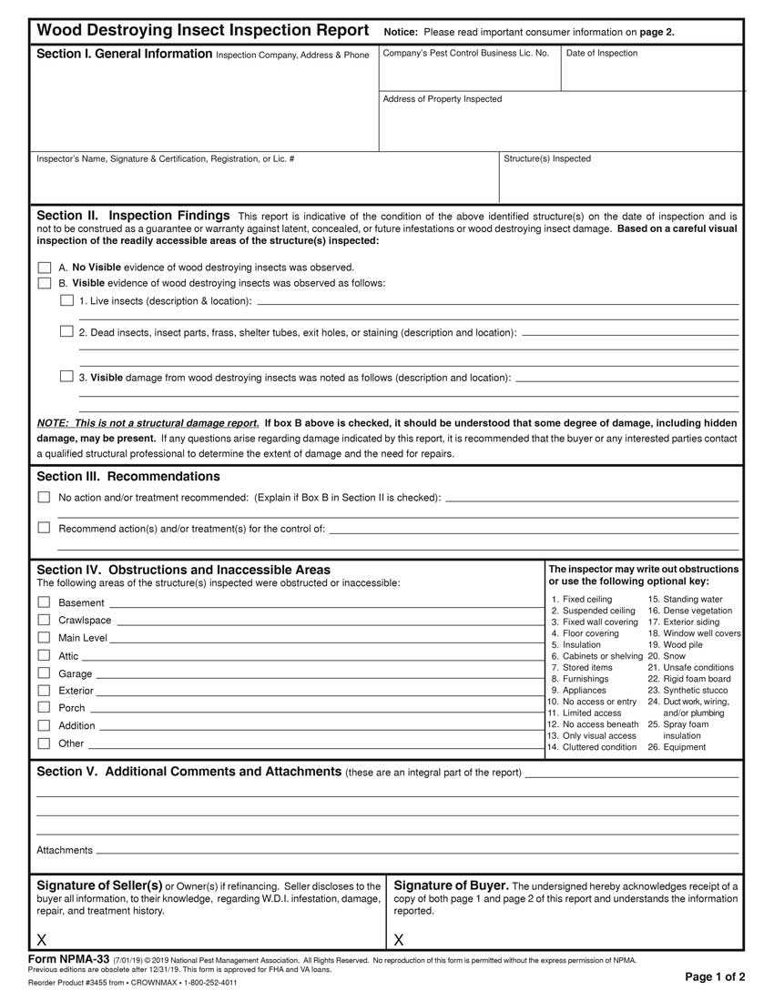 3455 – Npma 33 Wdi Reports – 4 Pt With Regard To Pest Control Inspection Report Template