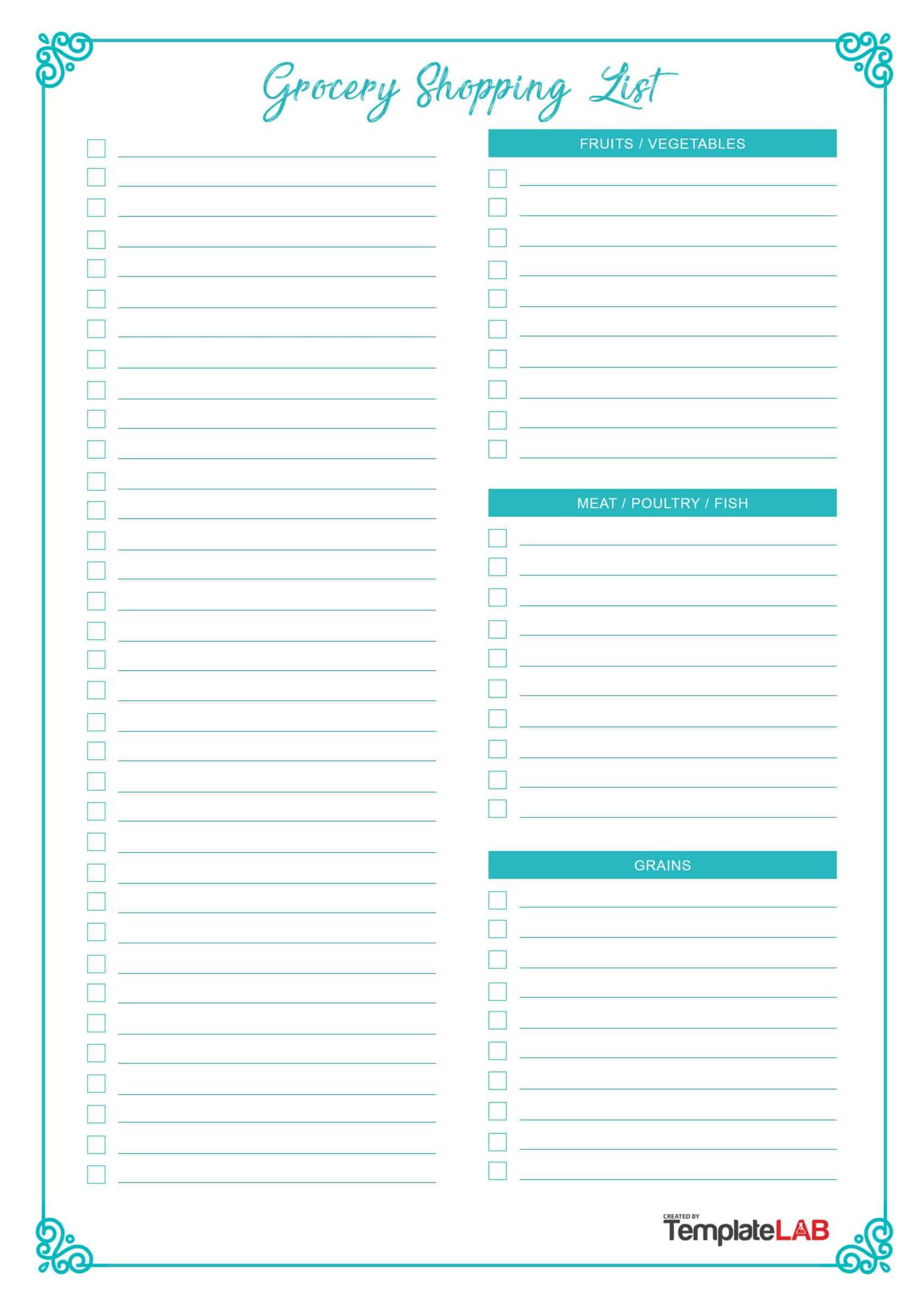 40+ Printable Grocery List Templates (Shopping List) ᐅ Intended For Blank Grocery Shopping List Template