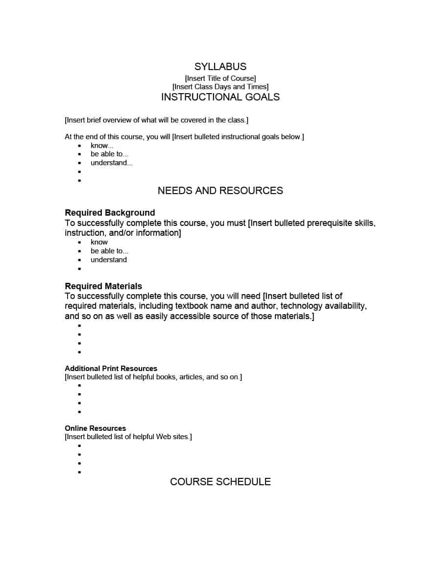 47 Editable Syllabus Templates (Course Syllabus) ᐅ Templatelab With Regard To Blank Syllabus Template