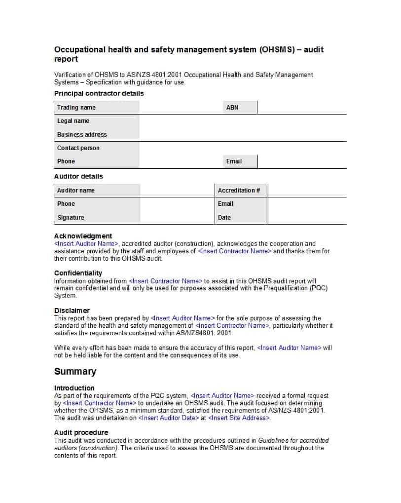 50 Free Audit Report Templates (Internal Audit Reports) ᐅ Regarding Internal Control Audit Report Template