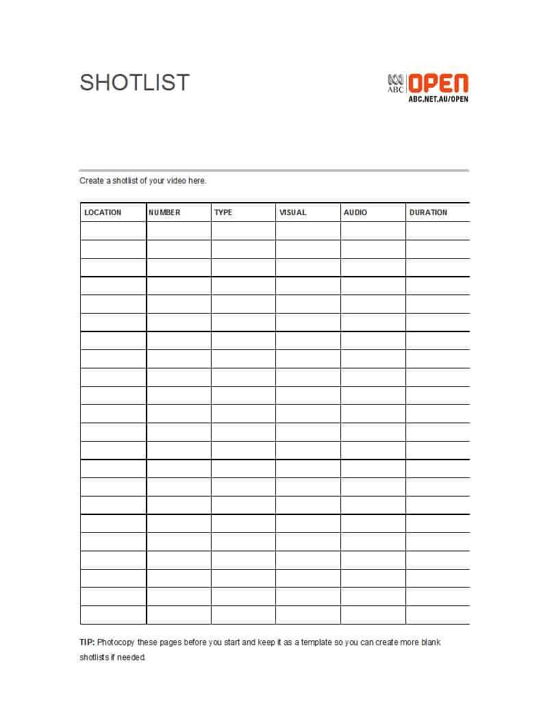 50 Handy Shot List Templates [Film & Photography] ᐅ Templatelab Inside Shooting Script Template Word