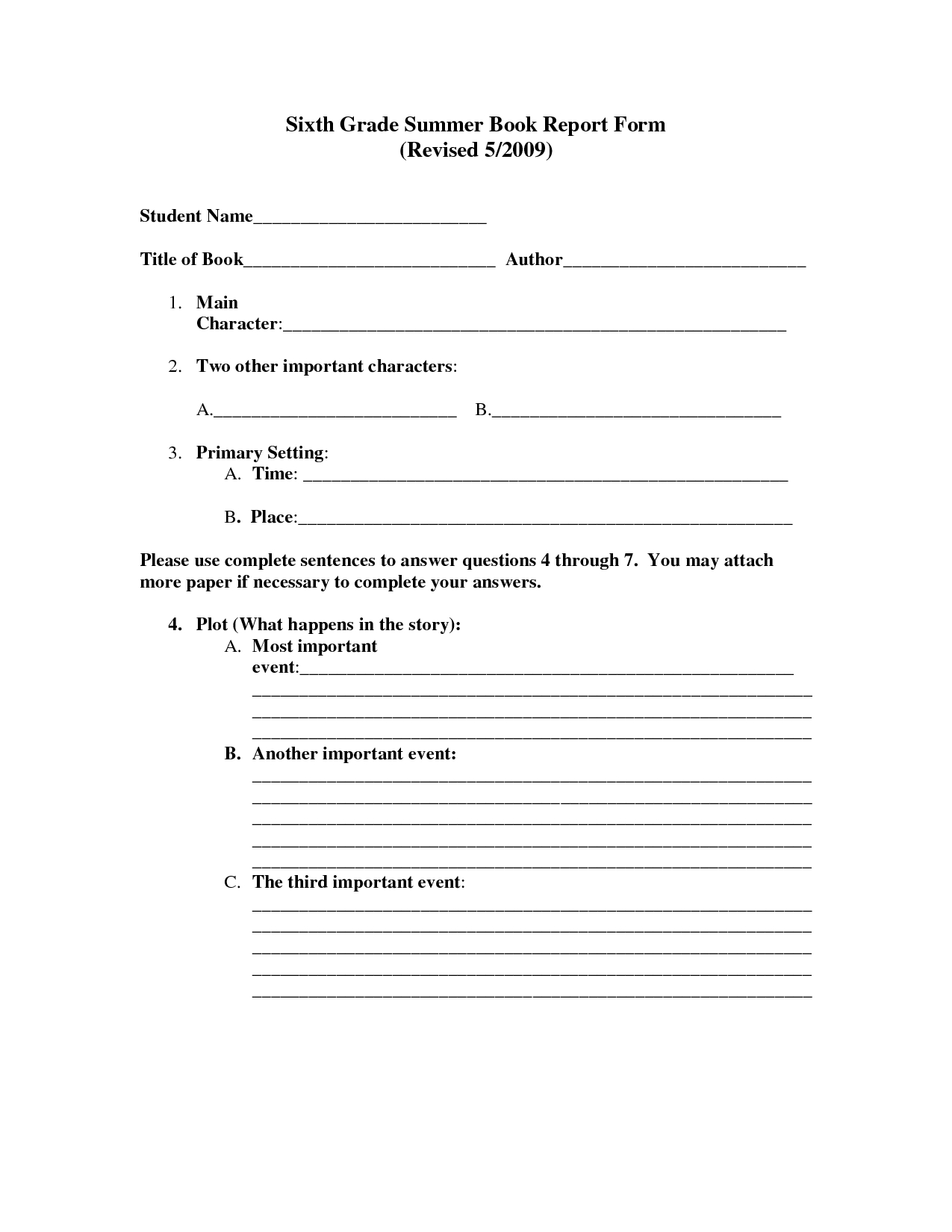 6Th Grade Book Report Template - Calep.midnightpig.co For Book Report Template 6Th Grade