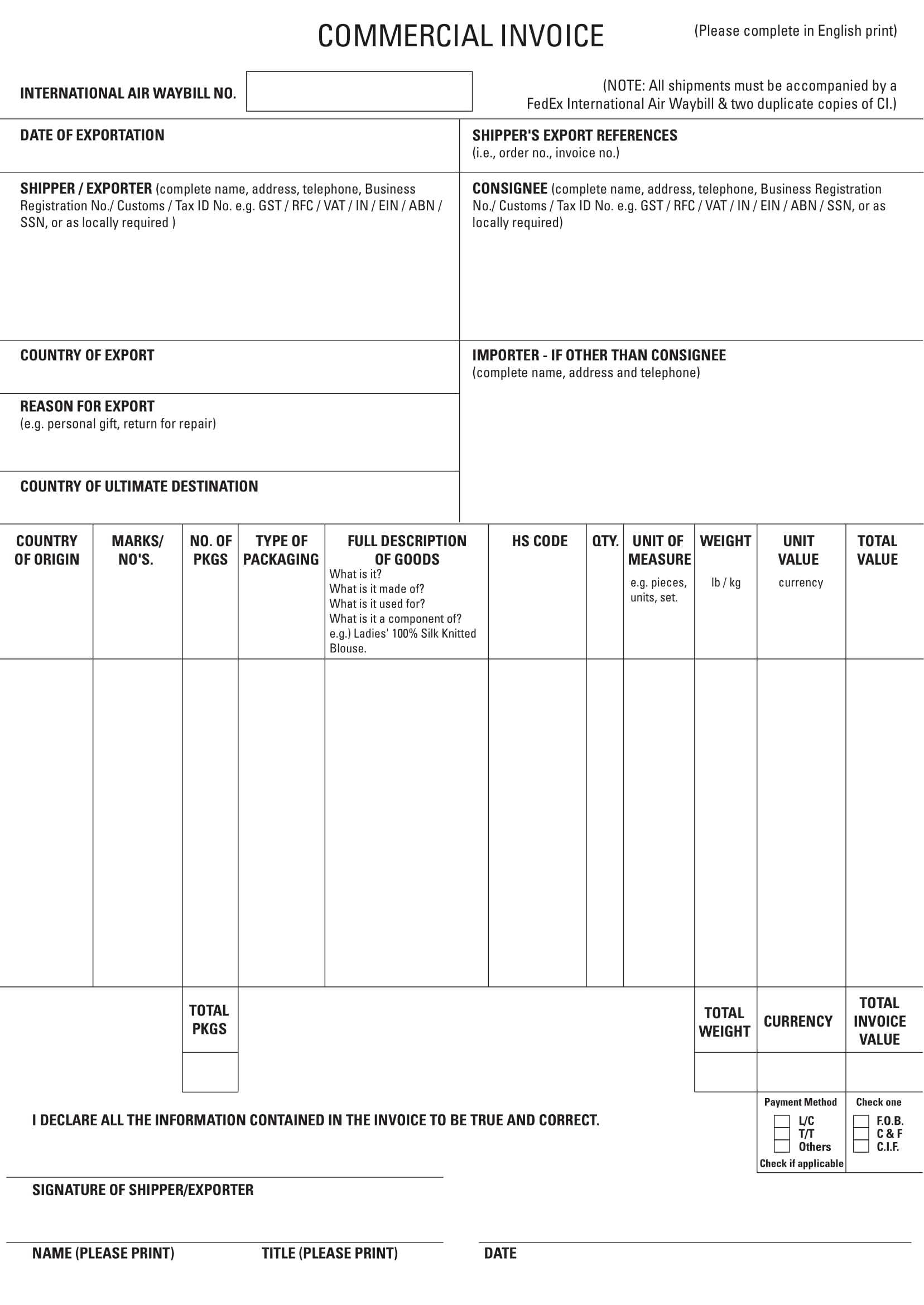7+ Commercial Invoice Examples – Pdf | Examples For Commercial Invoice Template Word Doc