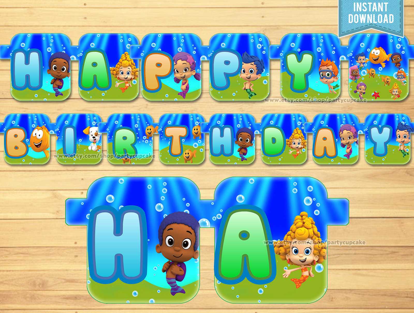 80% Off Sale Happy Birthday Banner Bubble Guppies – Instant Download – Pdf  Files – High Resolution – Holiday Party – Bubble Decoration With Regard To Bubble Guppies Birthday Banner Template