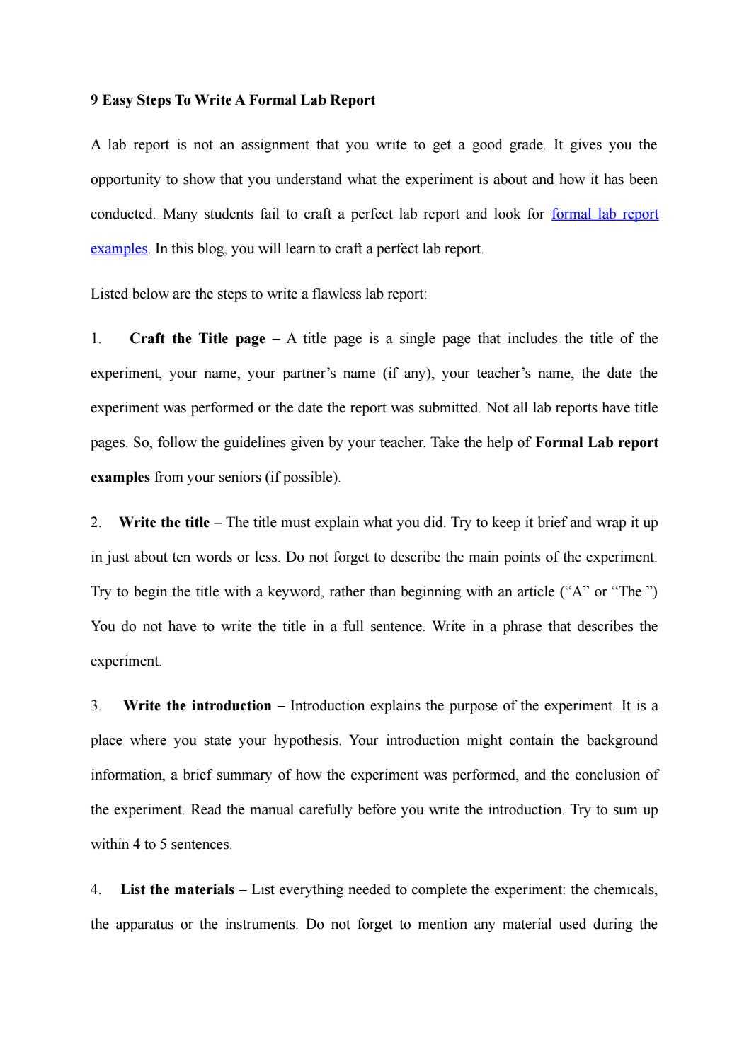 9 Easy Steps To Write A Formal Lab Reportrocky.starnes16 Pertaining To Formal Lab Report Template