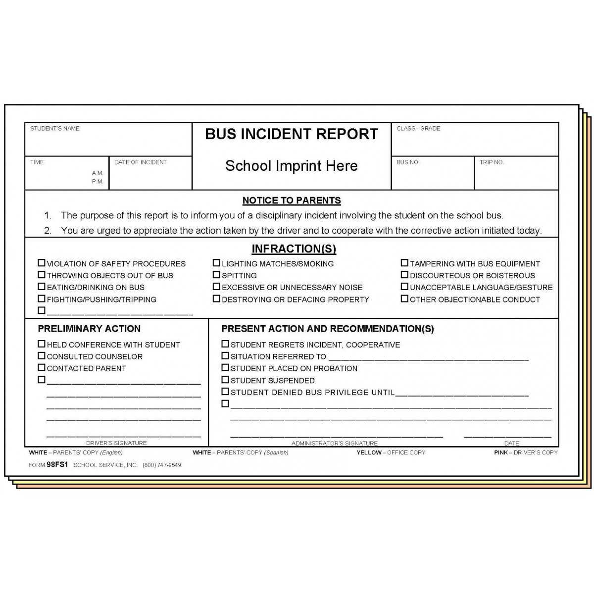 98Fs1 – Bus Incident Report – Bilingual With Regard To School Incident Report Template