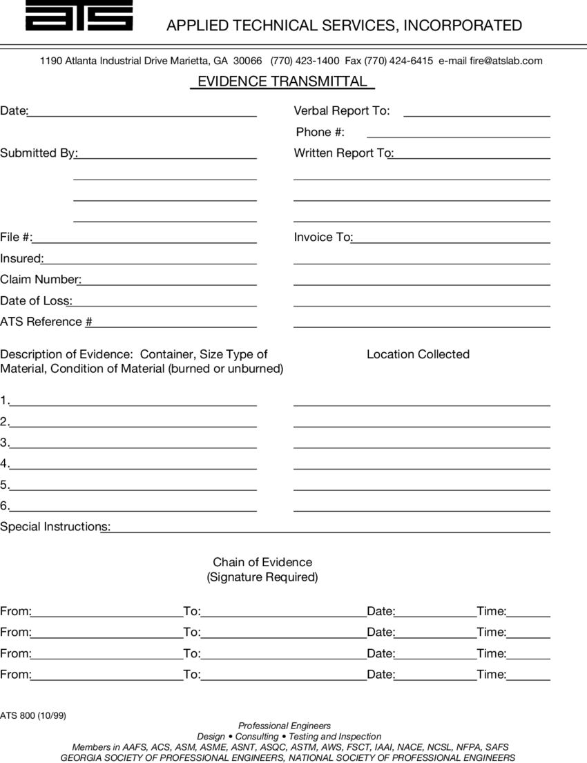 A Typical Chain Of Custody Form For Submission Of Fire In Sample Fire Investigation Report Template