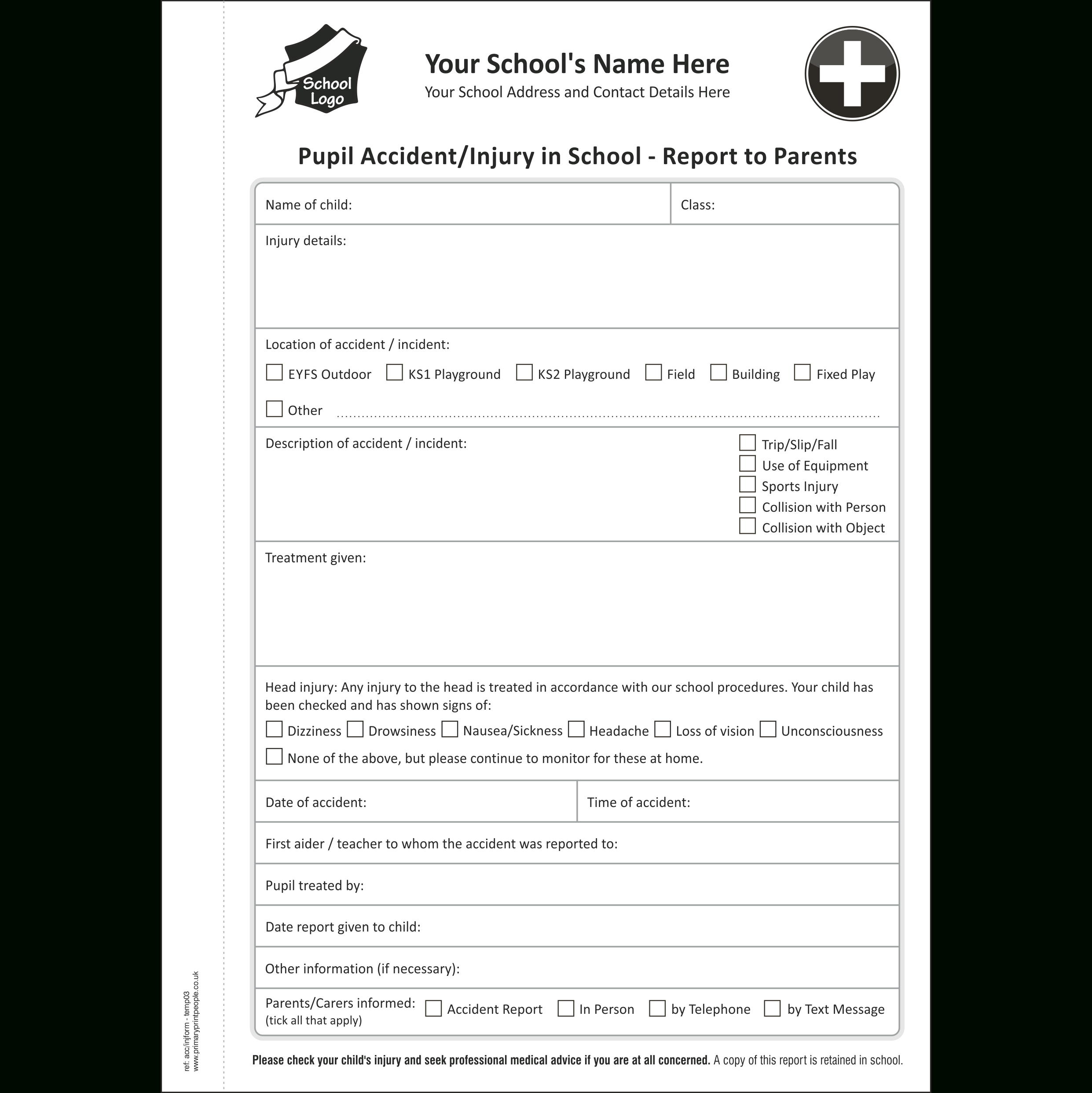 Accident And Injury Form Books – Primary Print People Throughout Accident Report Form Template Uk