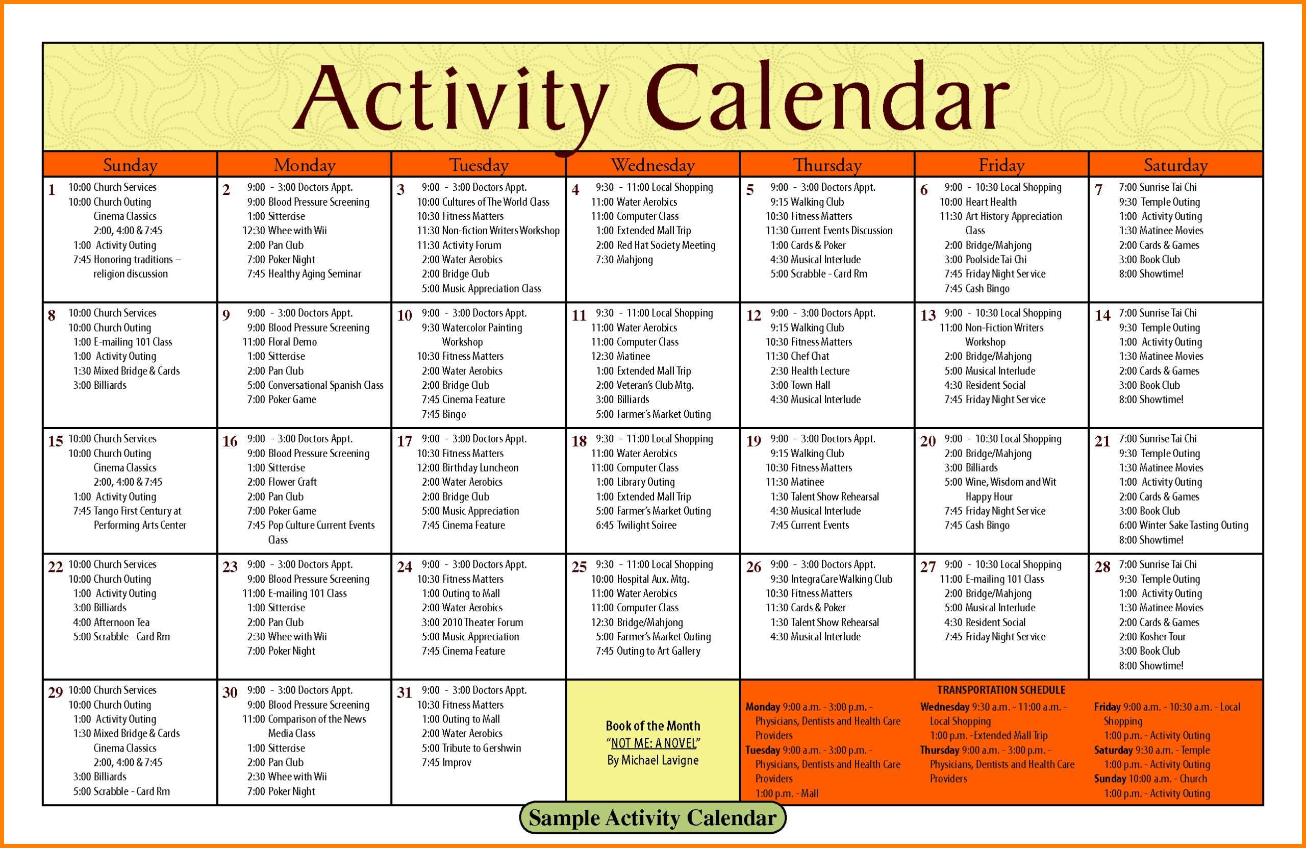 Activity Calendar Template – Printable Week Calendar For Blank Activity Calendar Template