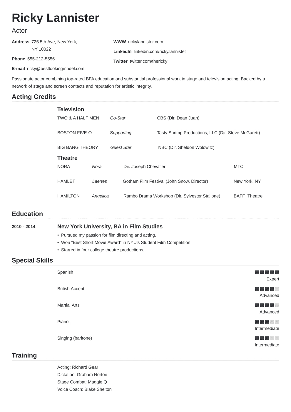 Actors Resume Format – Calep.midnightpig.co For Theatrical Resume Template Word