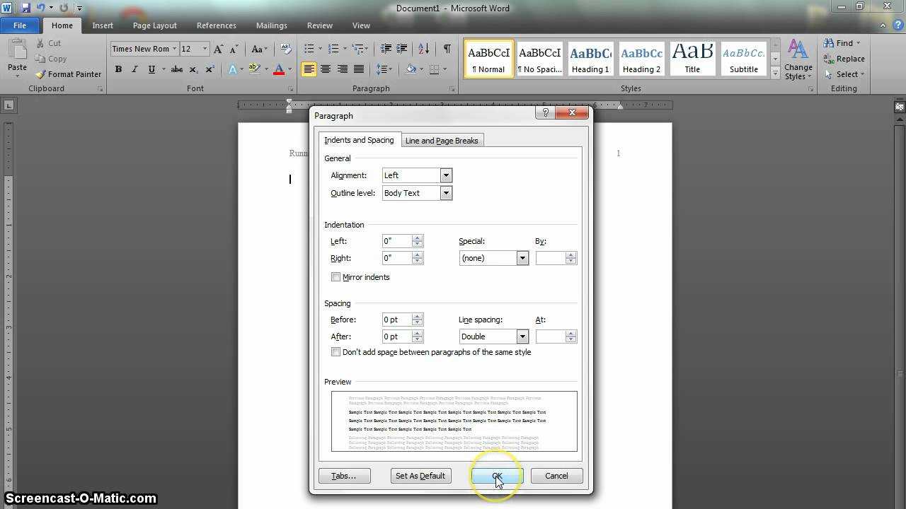 Apa Format Setup In Word 2010 Updated Intended For Apa Template For Word 2010