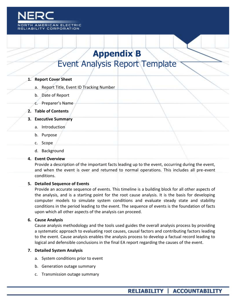 Appendix B – Event Analysis Report Template Intended For Reliability Report Template