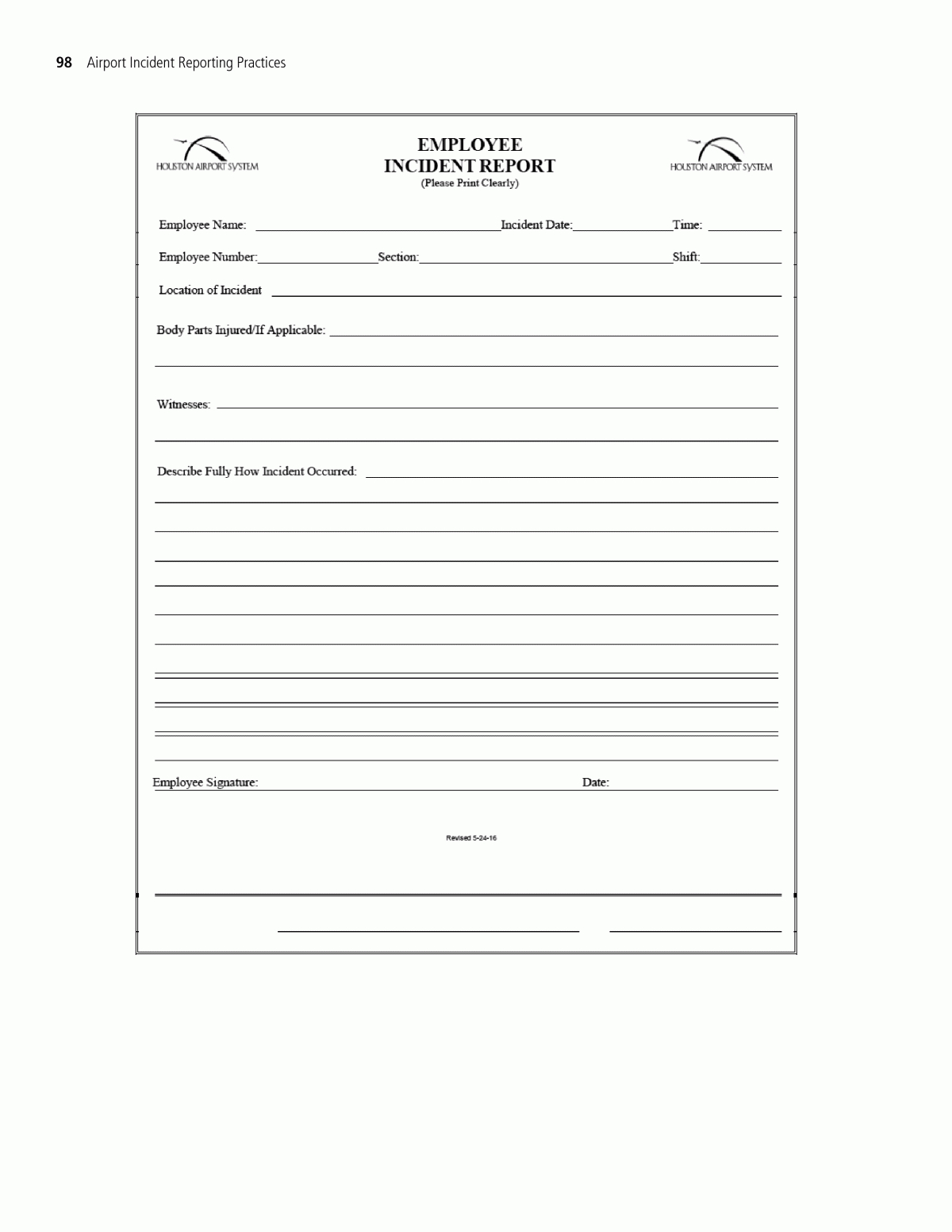 Appendix H - Sample Employee Incident Report Form | Airport For Employee Incident Report Templates