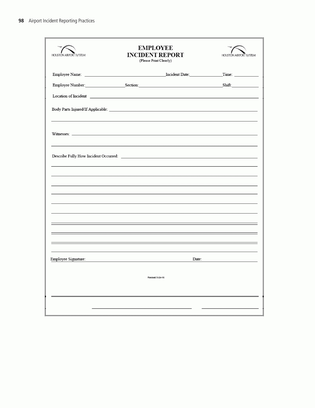 Appendix H – Sample Employee Incident Report Form | Airport Inside Injury Report Form Template
