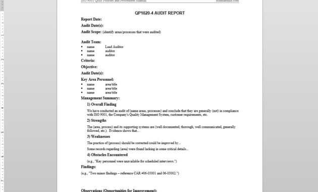 Audit Report Iso Template | Qp1020-4 with Internal Audit Report Template Iso 9001