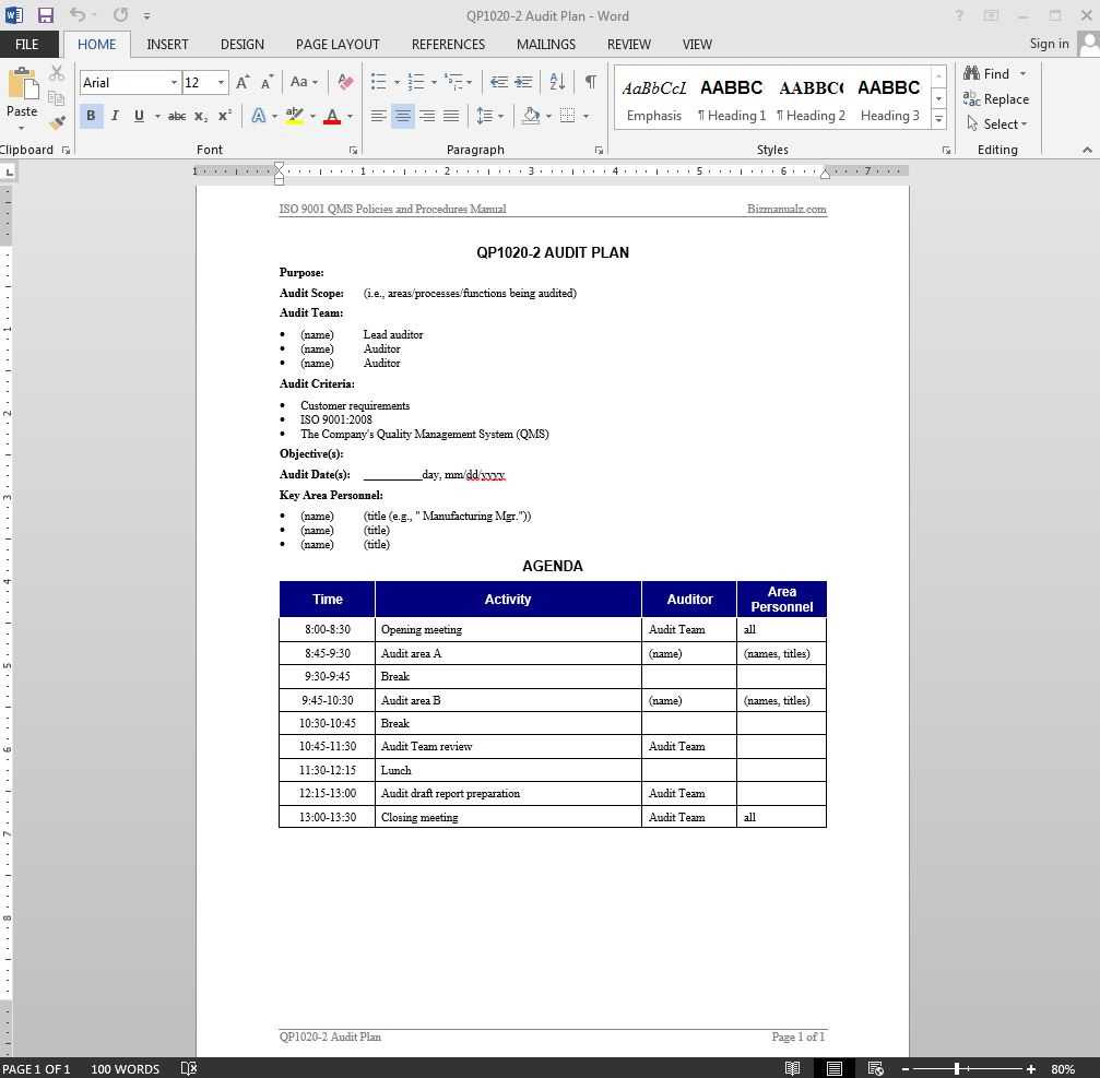 Audit Template Word – Calep.midnightpig.co Inside Internal Audit Report Template Iso 9001