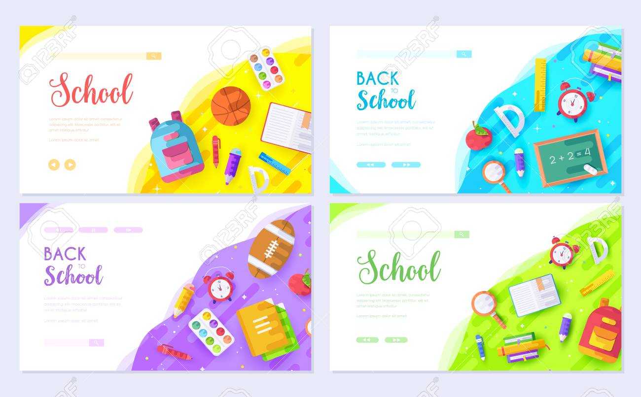 Back To School Brochure Card Set. Student Template Of Flyear, Web Banner,  Ui Header, Enter Site. College Education Layout Invintation Modern Regarding College Banner Template