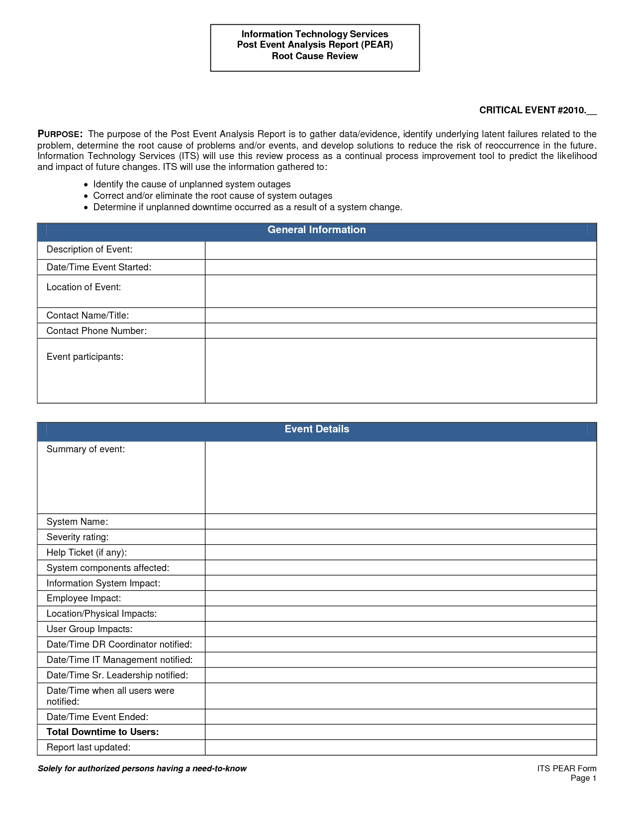 Basic Root Cause Post Event Analysis Report Template : V M D With Root Cause Report Template