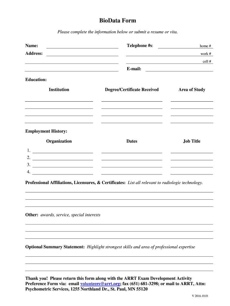 Biodata Form - Fill Online, Printable, Fillable, Blank Intended For Free Bio Template Fill In Blank
