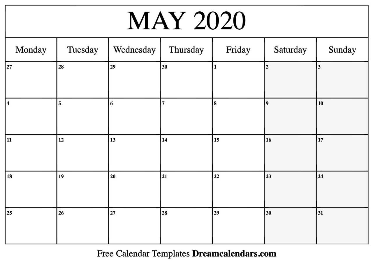 Blank Calendar Template May 2020 – Calep.midnightpig.co For Full Page Blank Calendar Template
