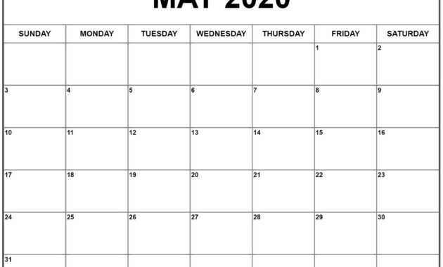 Blank Calendar Template May 2020 - Calep.midnightpig.co in Full Page Blank Calendar Template