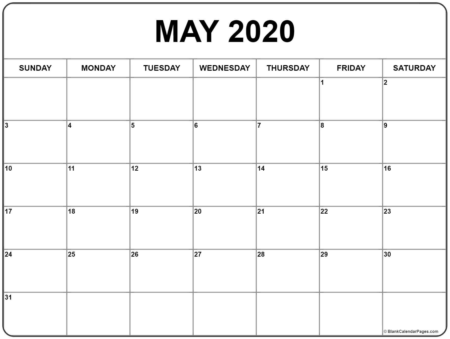 Blank Calendar Template May 2020 – Calep.midnightpig.co In Full Page Blank Calendar Template