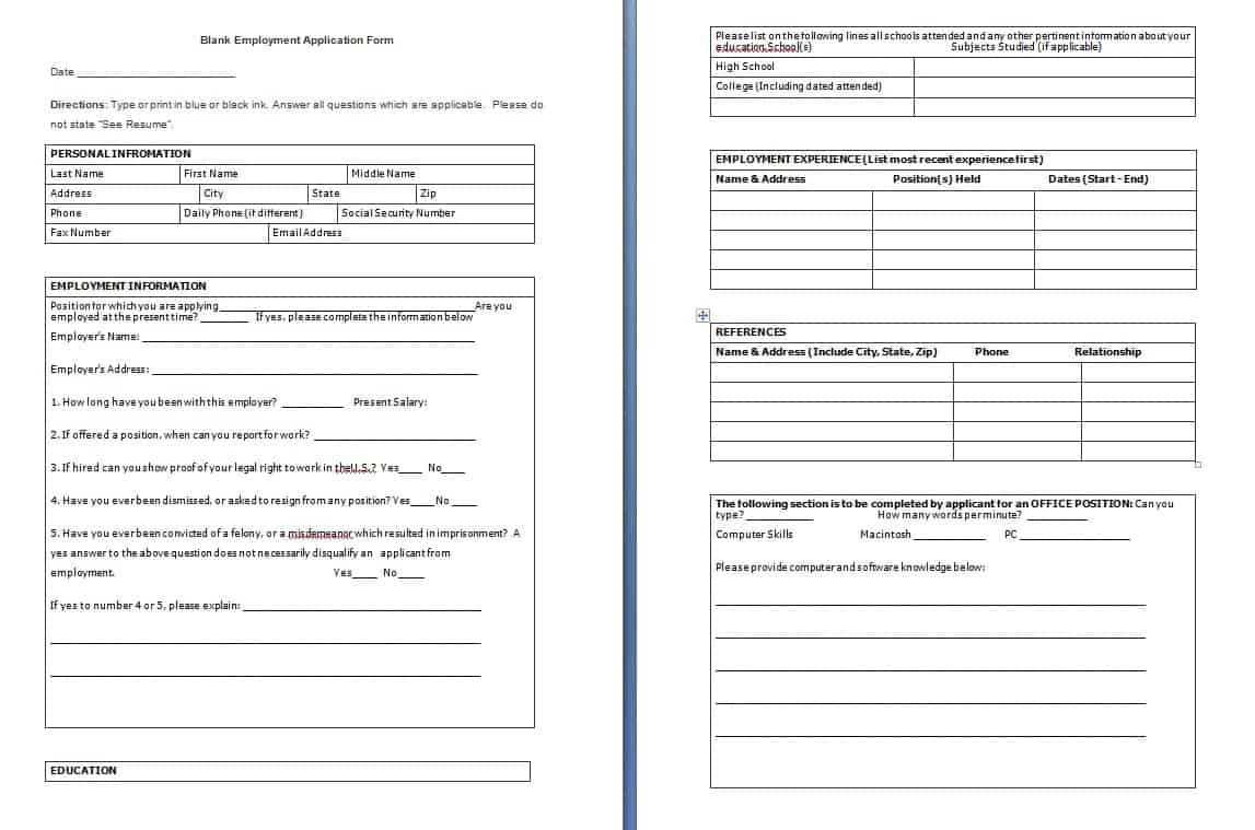 Blank Employment Application Form – Sample Templates With Employment Application Template Microsoft Word