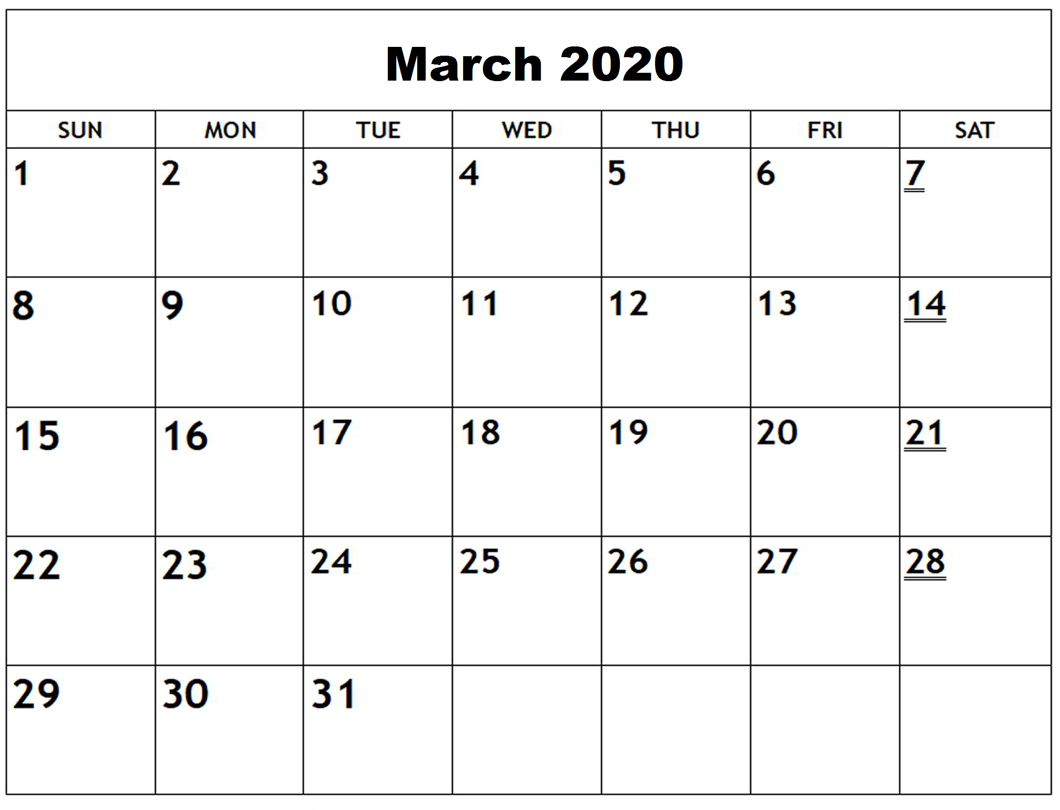 Blank March 2020 Calendar – Record Your Personal Activities With Blank Activity Calendar Template