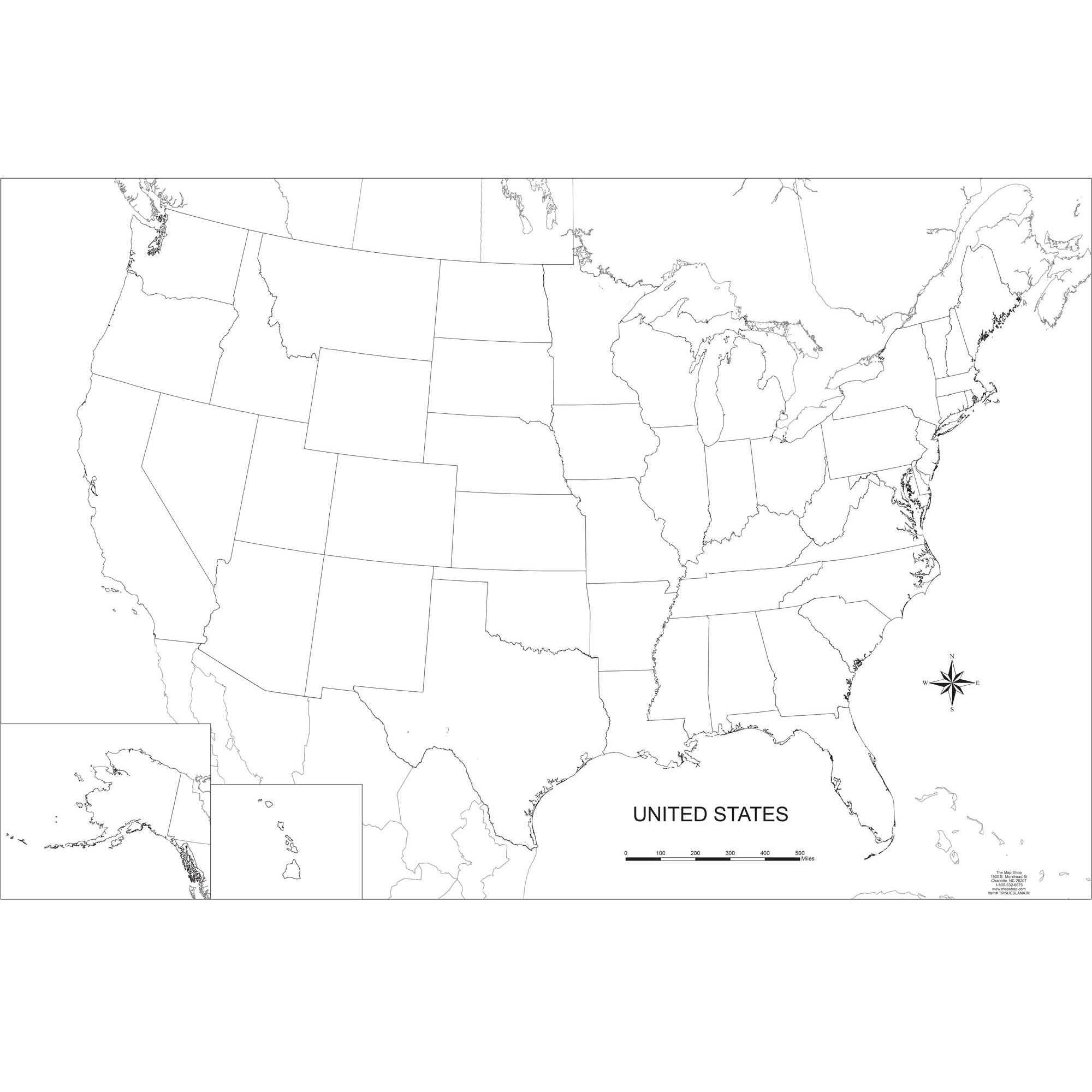 Blank United States Outline Wall Map In United States Map Template