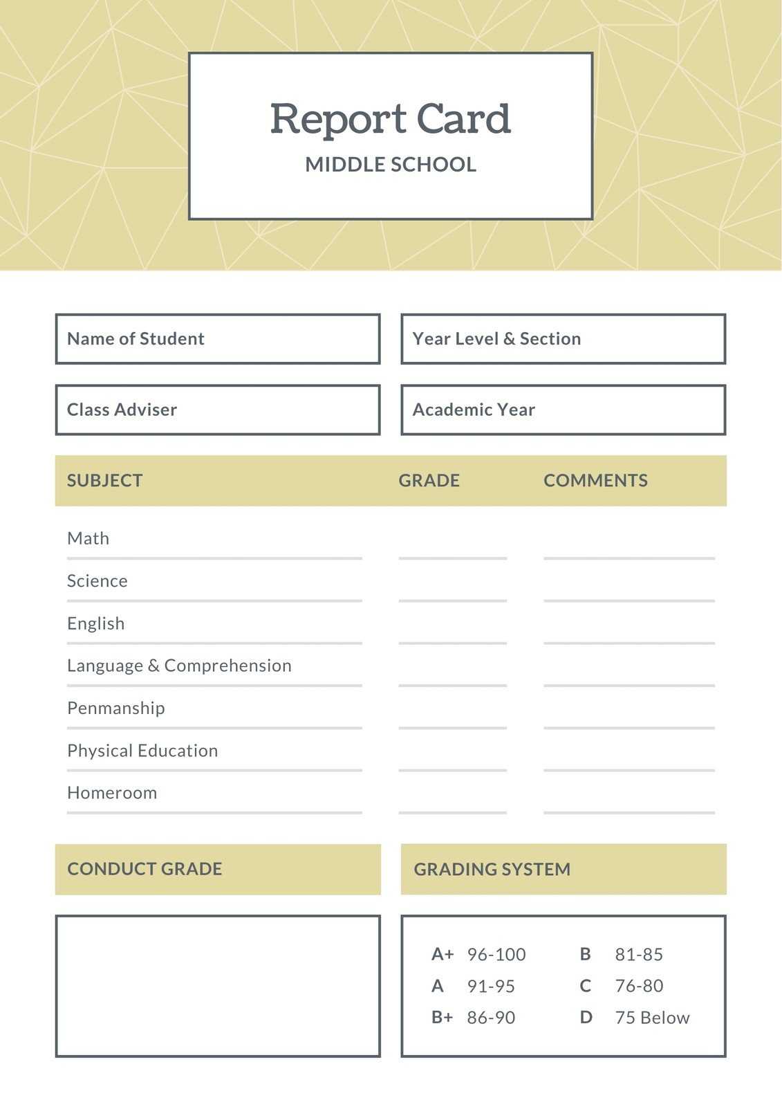 Blue And Brown Middle School Report Card – Templatescanva Inside Middle School Report Card Template