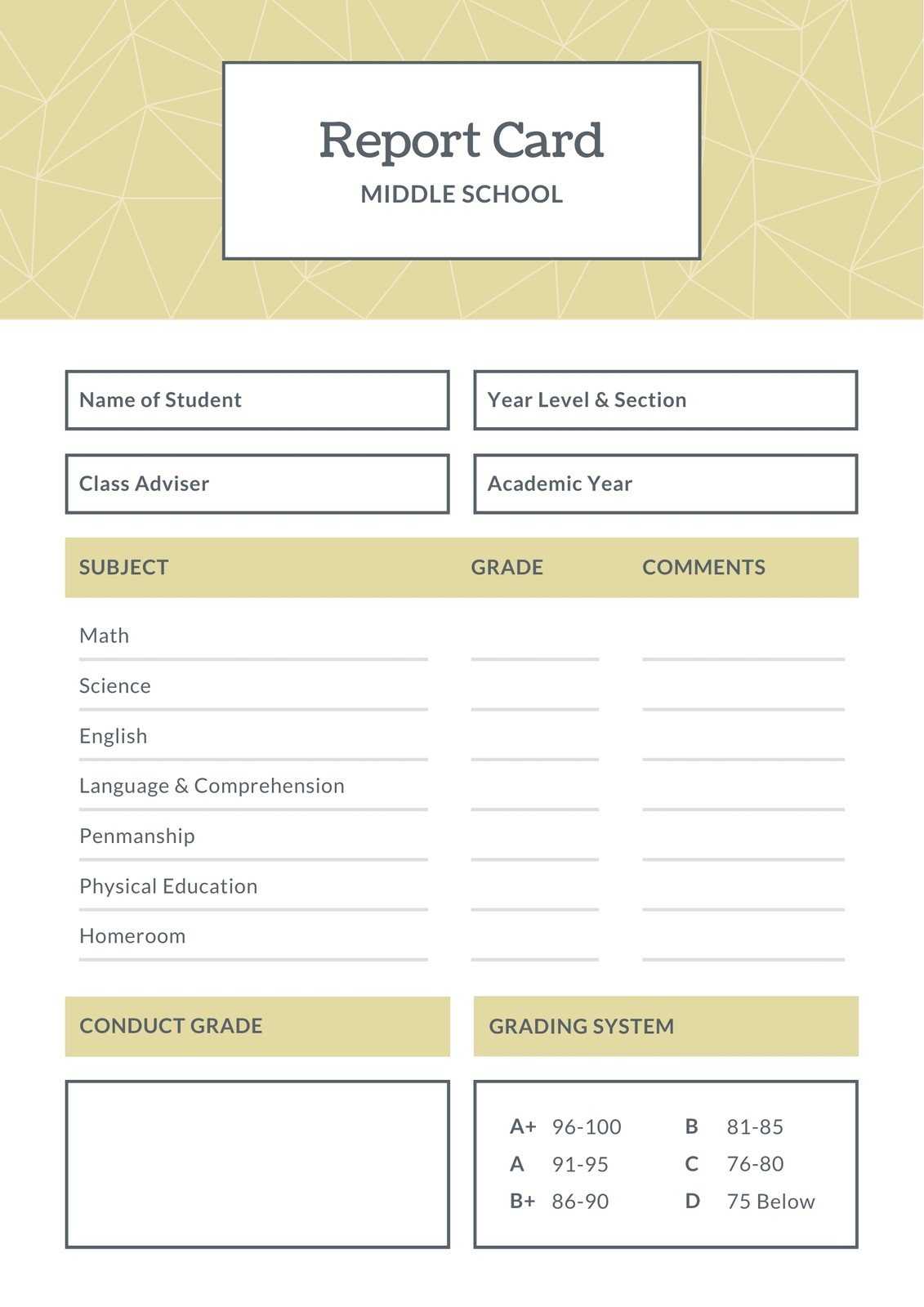 Blue And Brown Middle School Report Card – Templatescanva With Regard To Boyfriend Report Card Template