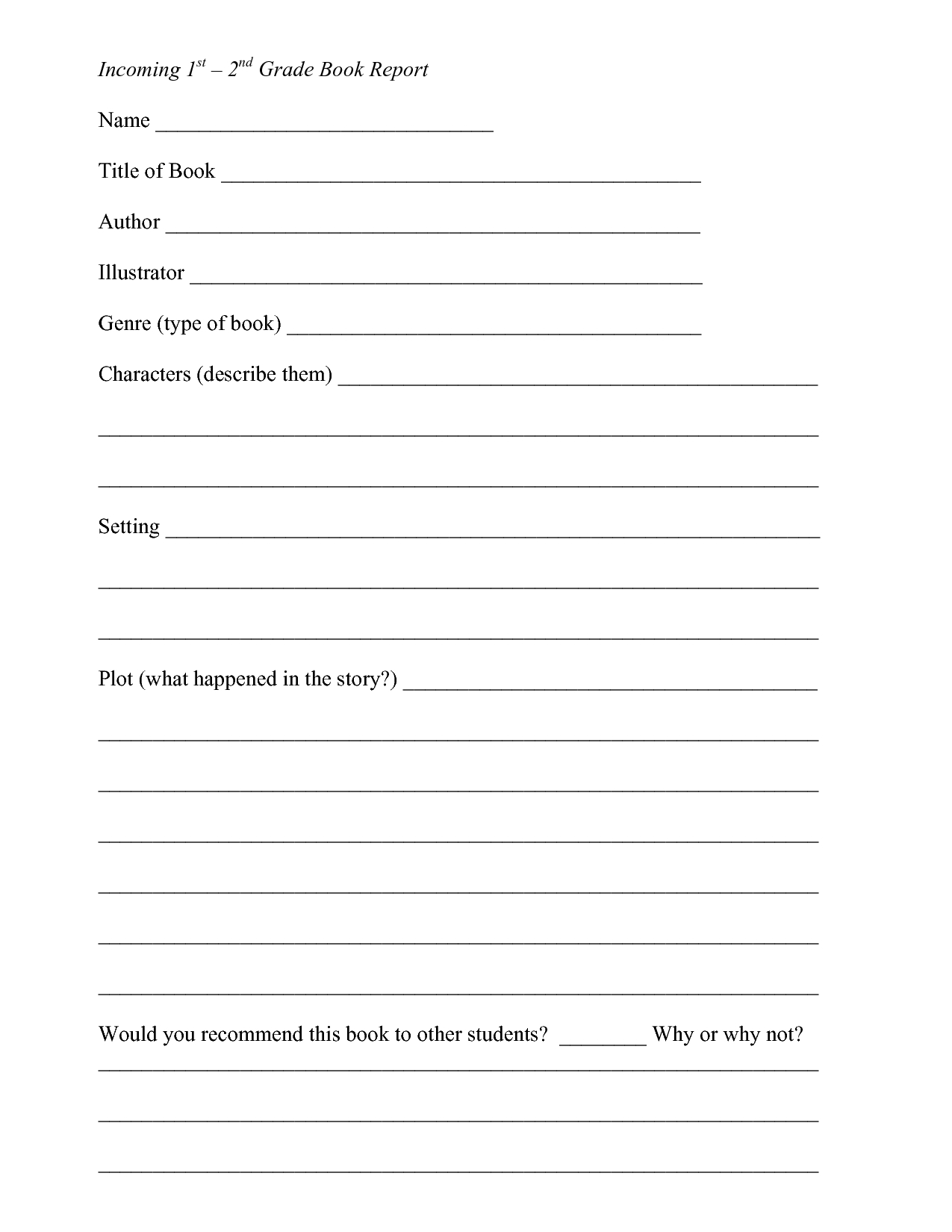 Book Report Template 2Nd Grade Free – Book Report Form Throughout 1St Grade Book Report Template