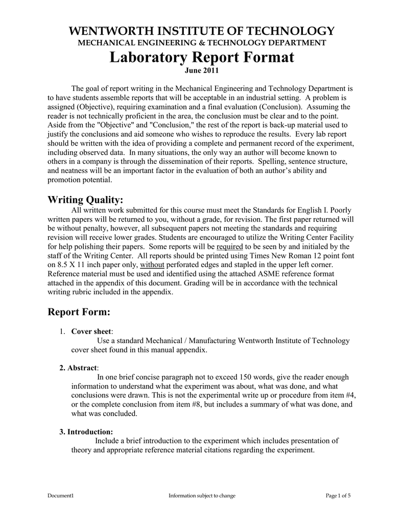 Brief Report Format – Dalep.midnightpig.co Throughout Engineering Lab Report Template