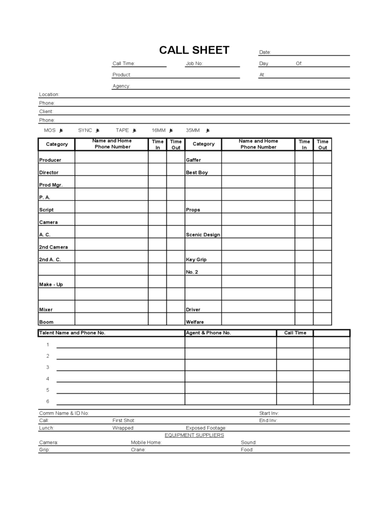 Call Sheet Template – 3 Free Templates In Pdf, Word, Excel Regarding Film Call Sheet Template Word