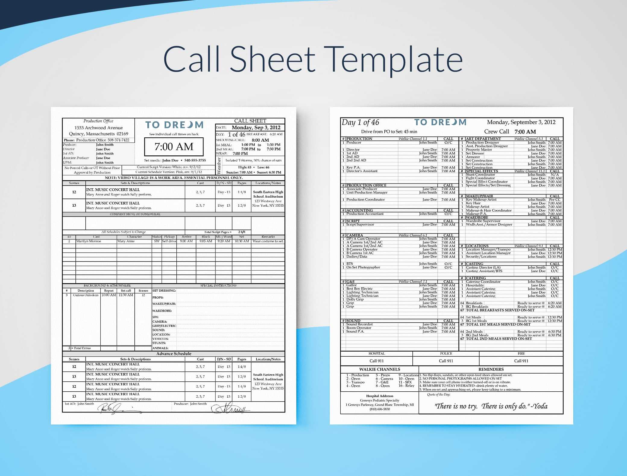 Call Sheet Template For Excel – Free Download | Sethero Throughout Blank Call Sheet Template