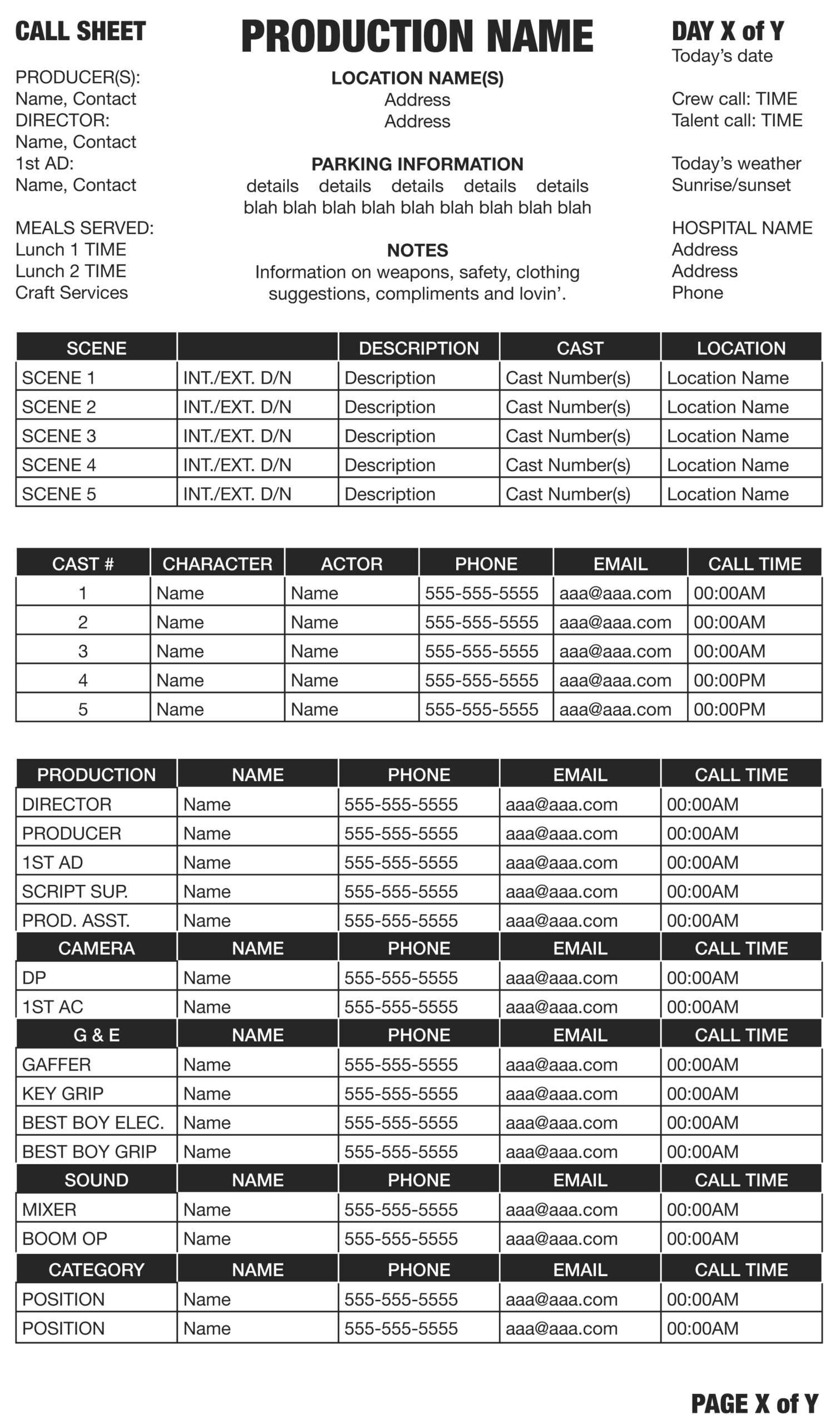 Call Sheets | Ashley's L.a. Times pertaining to Film Call Sheet Template Word Call Sheets | Ashley's L.a. Times Pertaining To Film Call Sheet Template Word