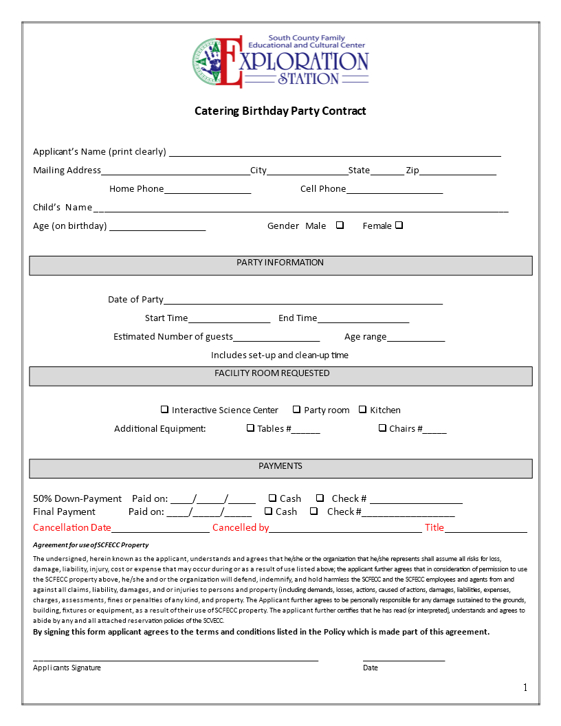 Catering Contract For Birthday Party | Templates At Regarding Catering Contract Template Word