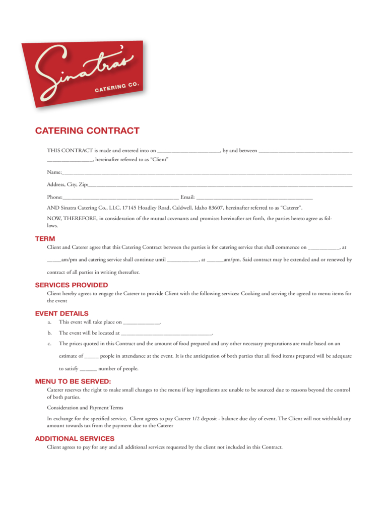 Catering Contract Template – 6 Free Templates In Pdf, Word With Regard To Catering Contract Template Word