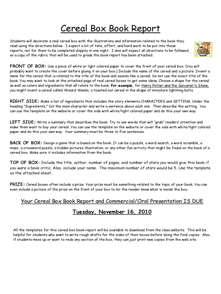 Cereal Box Book Report Template – 5 Free Templates In Pdf Throughout Cereal Box Book Report Template