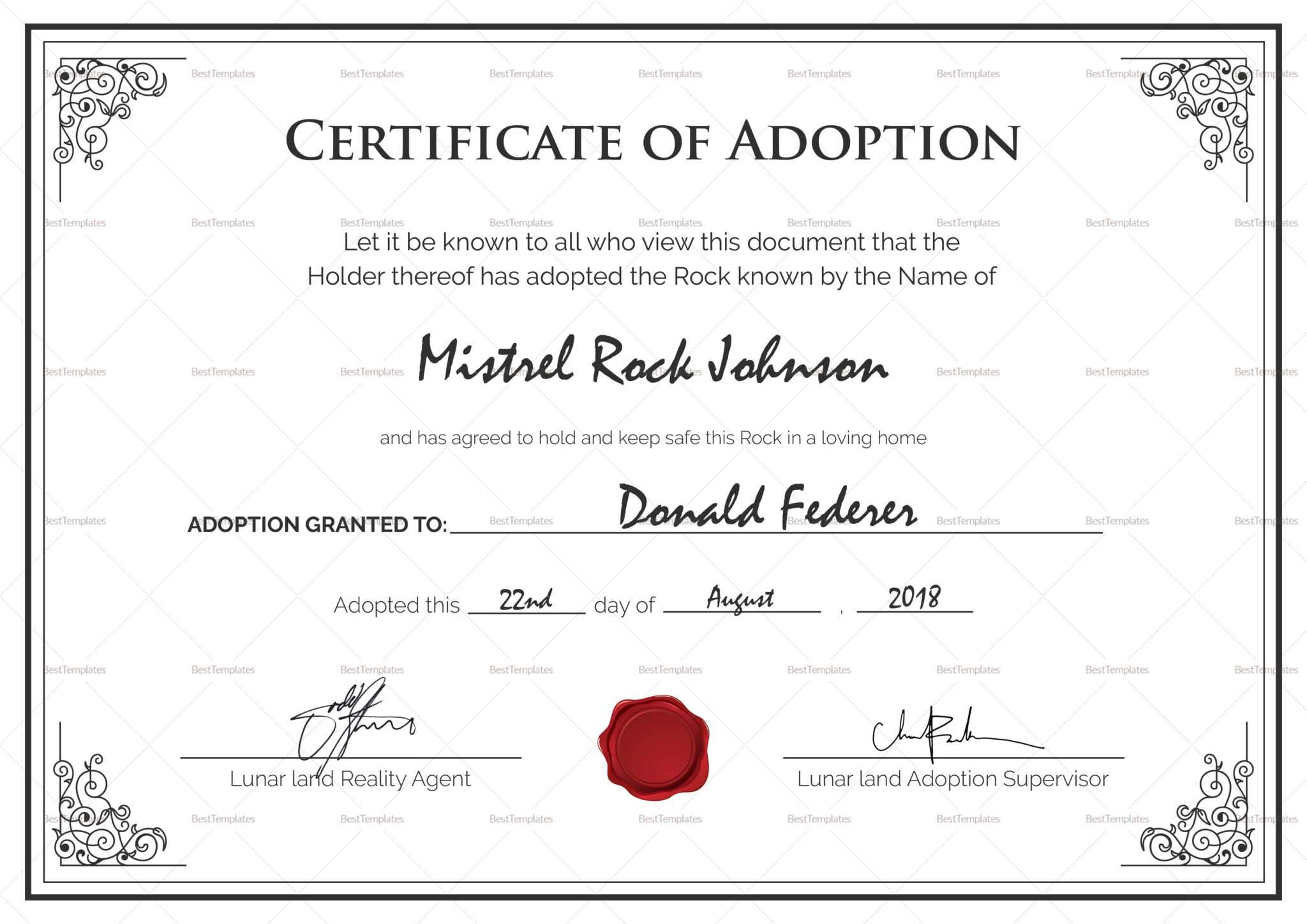 Blank Adoption Certificate Template - Best Creative Templates