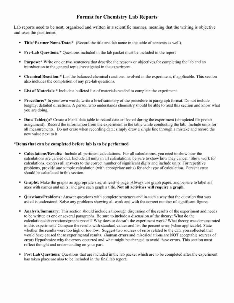 Chemistry Lab Report Format – Free Resume Templates For Chemistry Lab Report Template