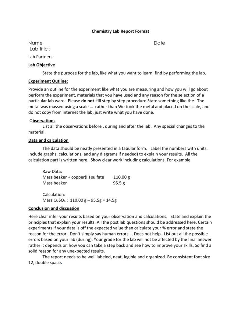 Chemistry Lab Report Format Pertaining To Lab Report For Chemistry Lab Report Template