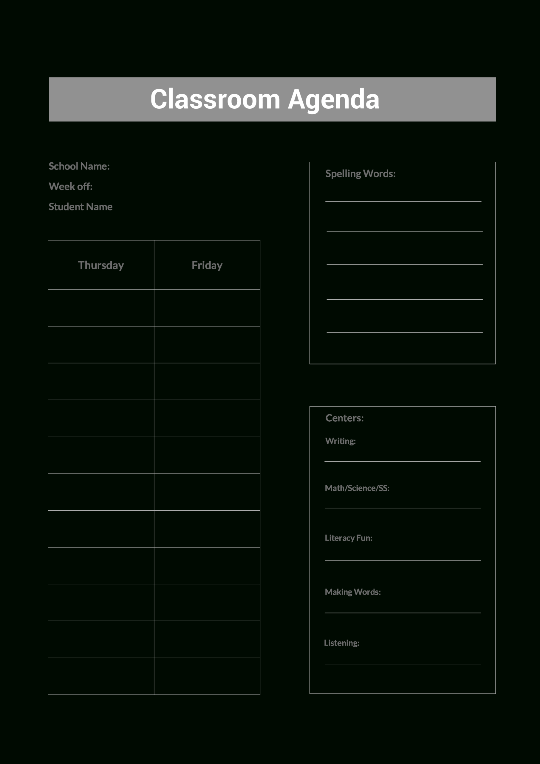 Class Room Agenda | Templates At Allbusinesstemplates Intended For Making Words Template