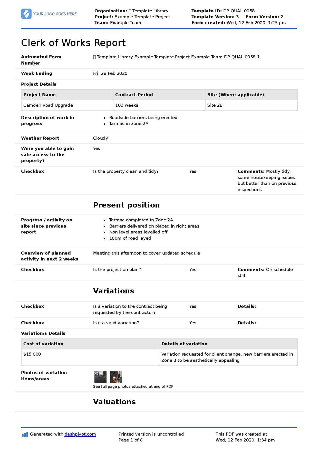 Clerk Of Works Report Template (Weekly, Monthly, Project Inside Monthly Health And Safety Report Template