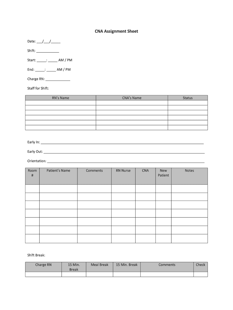 Cna Assignment Sheet Templates – Fill Online, Printable Regarding Charge Nurse Report Sheet Template