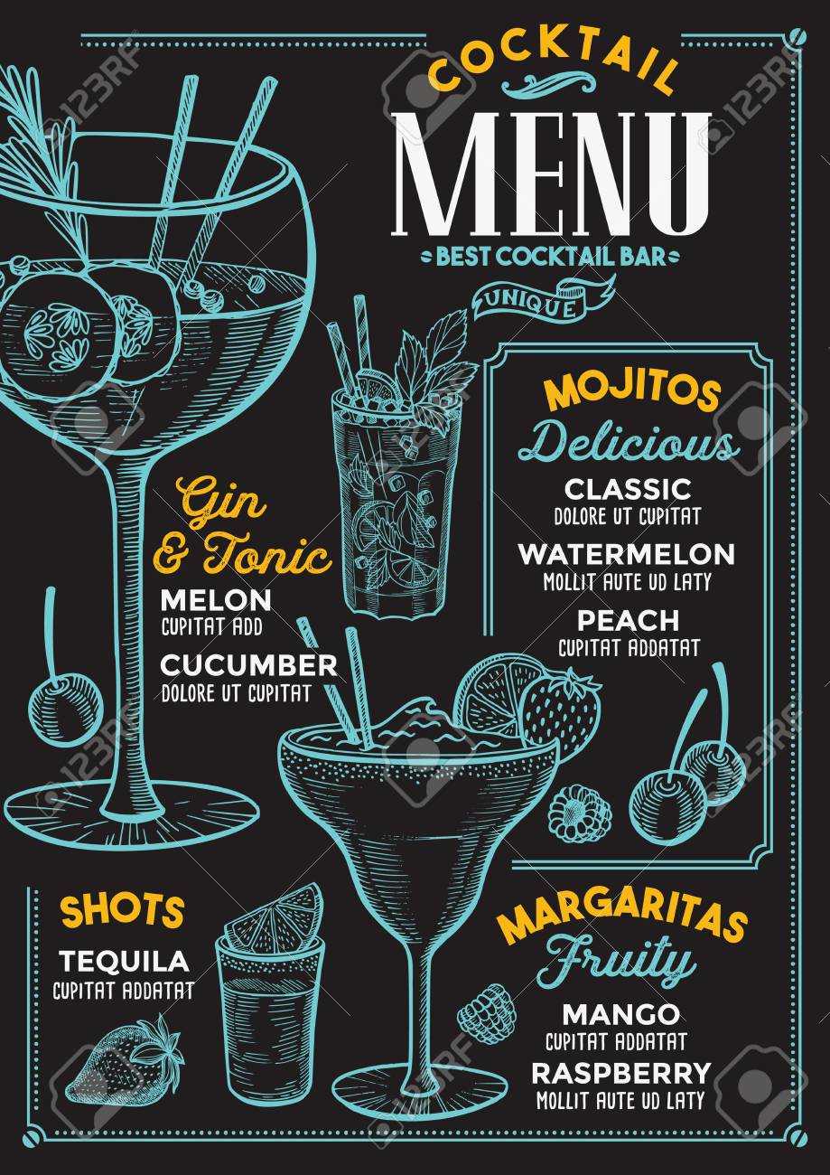 Cocktail Bar Menu. Vector Drinks Flyer For Restaurant And Cafe pertaining to Cocktail Menu Template Word Free Cocktail Bar Menu. Vector Drinks Flyer For Restaurant And Cafe Pertaining To Cocktail Menu Template Word Free