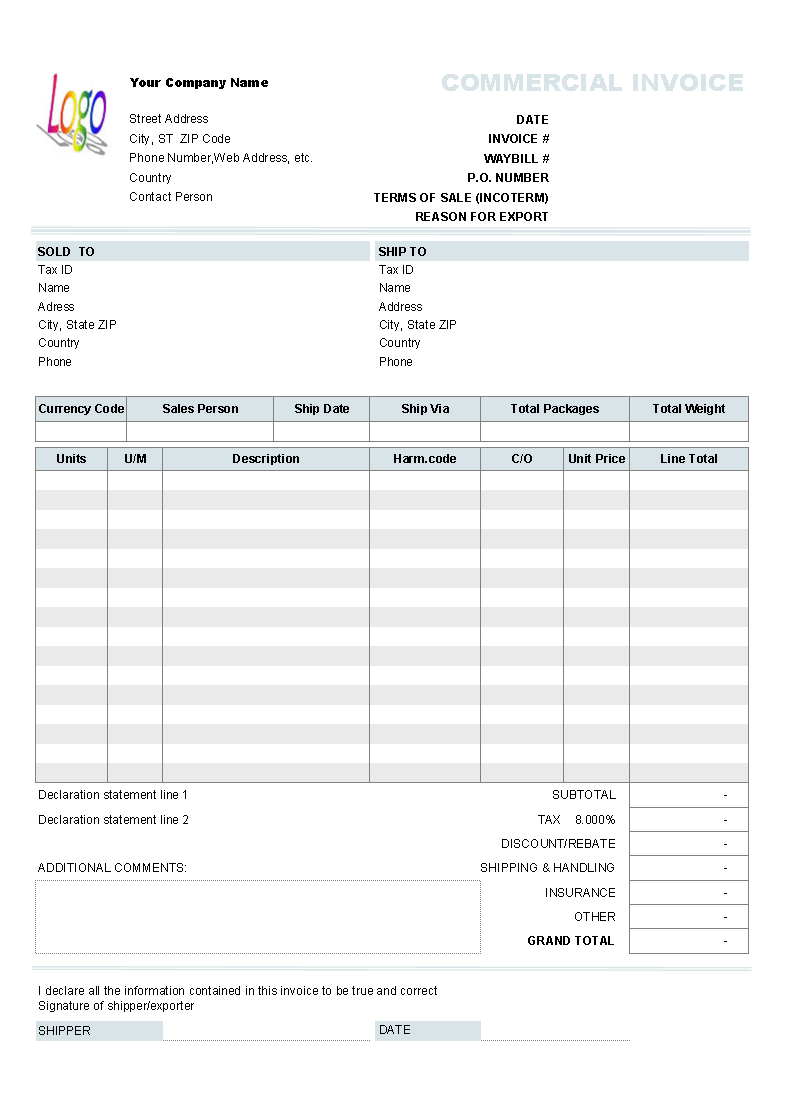 Commercial Invoice Doc – Dalep.midnightpig.co Intended For Commercial Invoice Template Word Doc