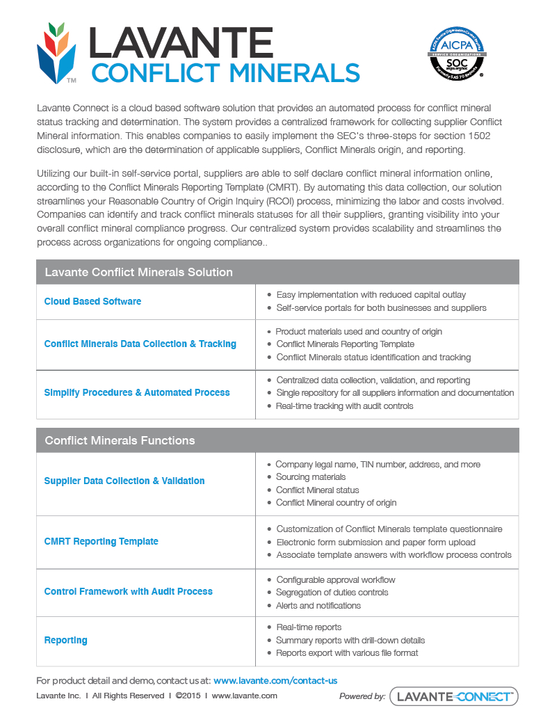 Conflict Minerals Product Overview – Lavante Throughout Conflict Minerals Reporting Template